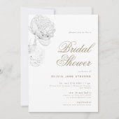 Peony BW金ゴールドスエレガントクリプトフローラブライダルシャワー 招待状 (正面)