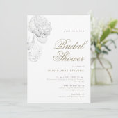 Peony BW金ゴールドスエレガントクリプトフローラブライダルシャワー 招待状 (スタンド正面)