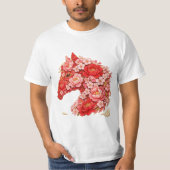 Peony Cherry Blossom Floral Horse Head Tシャツ (正面)