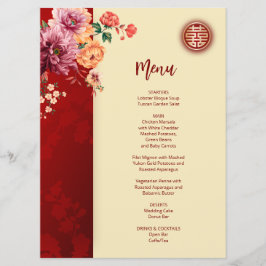Peony Chinese Wedding Menu Card メニュー