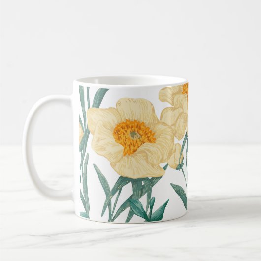 Peony Claire de Lune植物シームレスなパターン。 コーヒーマグカップ (左)