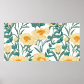 Peony Claire de Lune plants seamless pattern. Hand ポスター (正面)