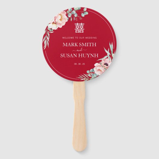 Peony Double Happiness Wedding Program & Timeline ハンドファン (正面)