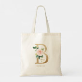Peony Floral Letter B Gold Monogram Bridesmaid トートバッグ (裏面)