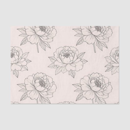 Peony Floral Line Art Pattern Soft 薄葉紙 (正面)