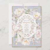 Peony Floral Vintage Elegant Gray Wedding 招待状 (正面)