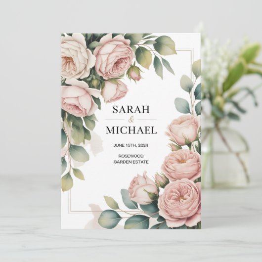 Peony flower border wedding 招待状 (スタンド正面)