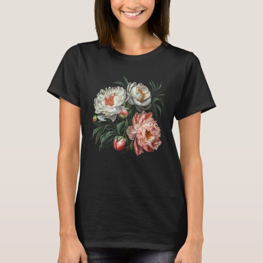 Peony Flower Floral Bouquet Lovers Tシャツ (正面)