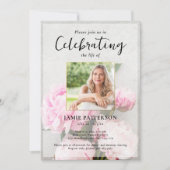 Peony Flowers Celebration of Life Photo, Funeral 招待状 (正面)