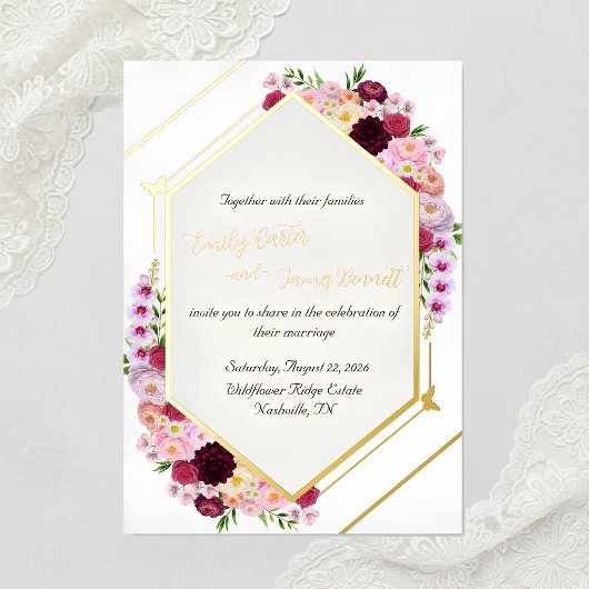 Peony Foil Wedding Invite  箔招待状