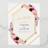  Peony Foil Wedding Save the Date 箔招待状ポストカード (正面)