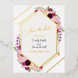  Peony Foil Wedding Save the Date 箔招待状ポストカード