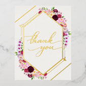  Peony Foil Wedding Thank You 箔招待状ポストカード (正面)