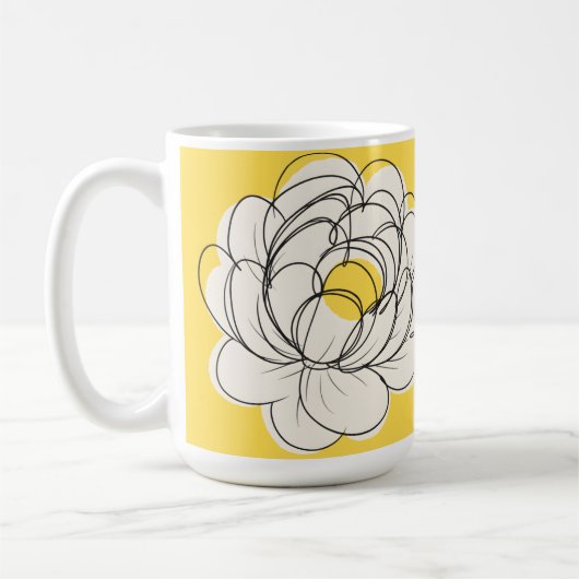 Peony Mug Bold Yellow Graphic Flower Minimalist Li コーヒーマグカップ (左)
