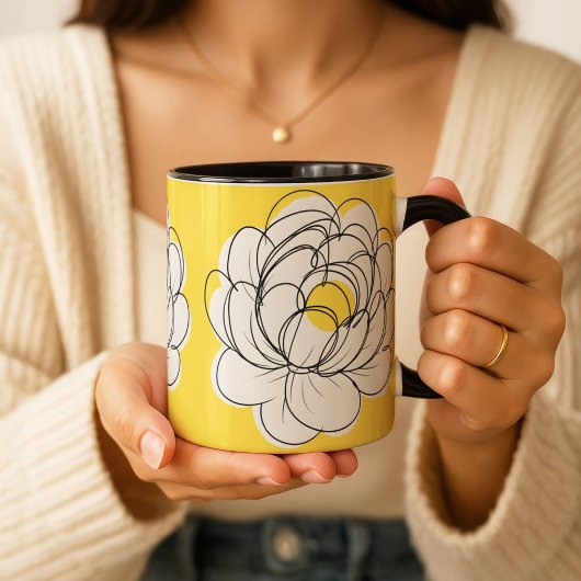 Peony Mug Bold Yellow Graphic Flower Minimalist Li マグカップ