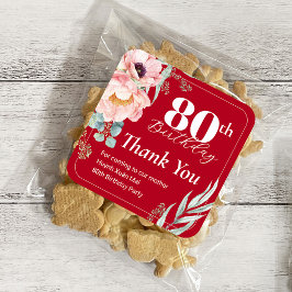 Peony on Red誕生日ギフトラベル/スクエアステッカー スクエアシール