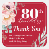 Peony on Red誕生日ギフトラベル/スクエアステッカー スクエアシール (正面)