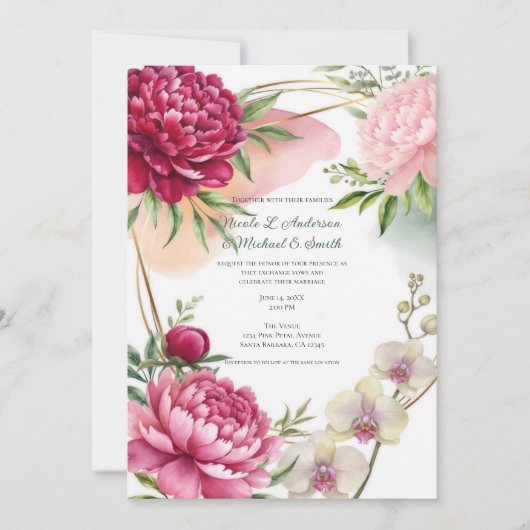 Peony & Orchid Garden Floral Glam Wedding  招待状 (正面)