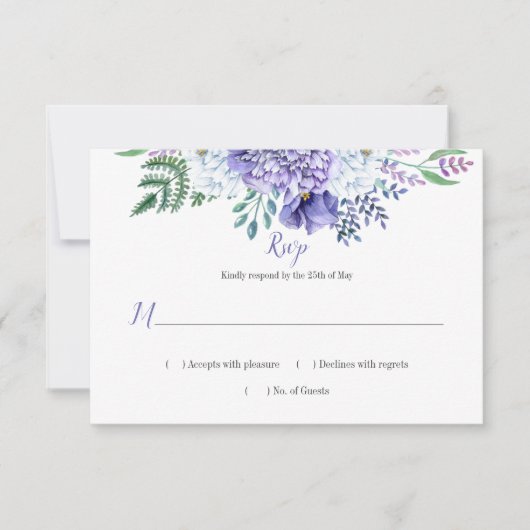 Peony Passionフローラ背景水平RSVP 出欠カード (正面)