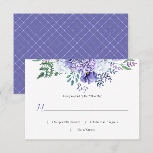 Peony Passion Lattice背景水平RSVP 出欠カード (正面/裏面)