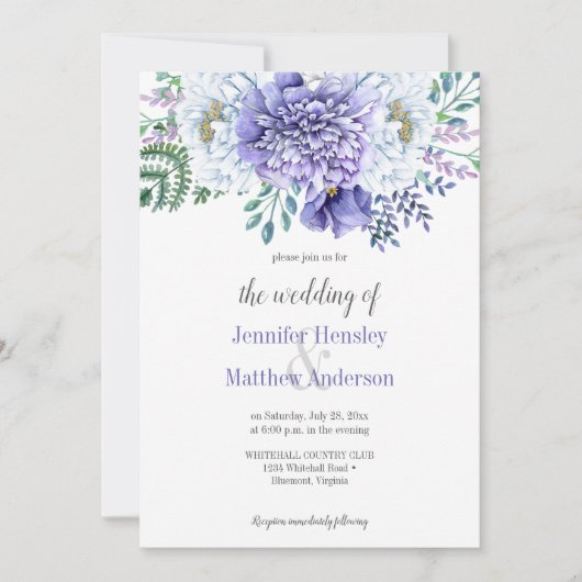 Peony Passion Lavender Background Weding Invite 招待状 (正面)