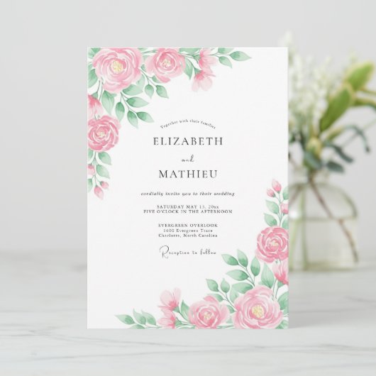 Peony Pink Airy Spring Wedding 招待状 (スタンド正面)