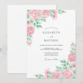 Peony Pink Airy Spring Wedding 招待状 (正面/裏面)