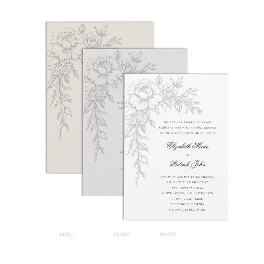 Peony Radiant White Elegant Formal Classic Wedding 招待状