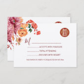 Peony Red RSVP中国の結婚の 出欠カード (正面/裏面)