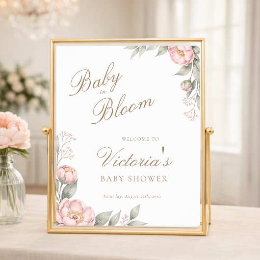 Peony Roses In Bloom Girl Baby Shower Welcome ポスター