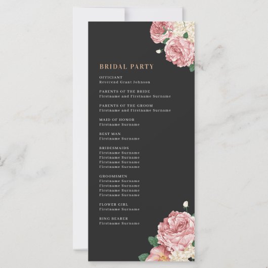 Peony Roses on Black Wedding Ceremony Program (裏面)