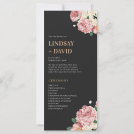 Peony Roses on Black Wedding Ceremony Program