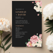 Peony Roses on Black Wedding Ceremony Program