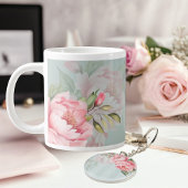 Peony Sage Botanics | Pink Floral & Gold Acrylic キーホルダー