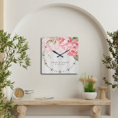 Peony Sage Green Wedding Clock | Floral Gift スクエア壁時計