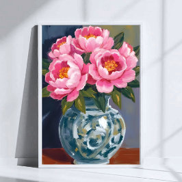 Peony Vase | Pink Flower Peonies Watercolor ポスター