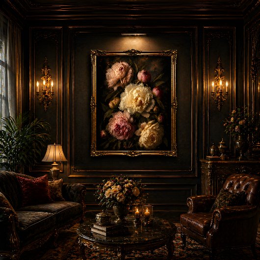 Peony Vintage Botanical Wall Art キャンバスプリント