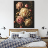 Peony Vintage Botanical Wall Art キャンバスプリント (インサイチュ (寝室))