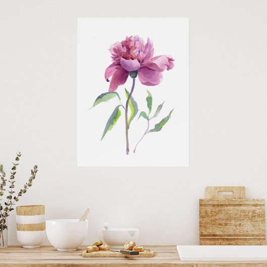 Peony Watercolor Botanical Wall Art ポスター (キッチン)