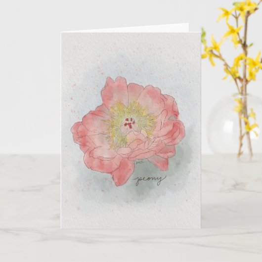 Peony Watercolor Card カード (黄色い花)