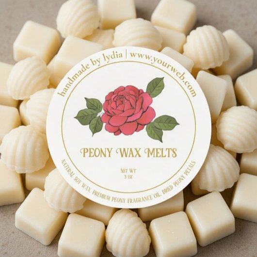 Peony Wax Melts Personalized Floral Sticker Label ラウンドシール