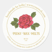 Peony Wax Melts Personalized Floral Sticker Label ラウンドシール (正面)
