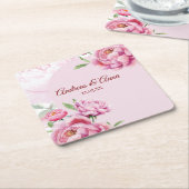Peony Wedding スクエアペーパーコースター (アングル)