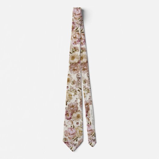 Peony's 結婚 Pink and Peoy Keepsake Name +日付 ネクタイ (正面)