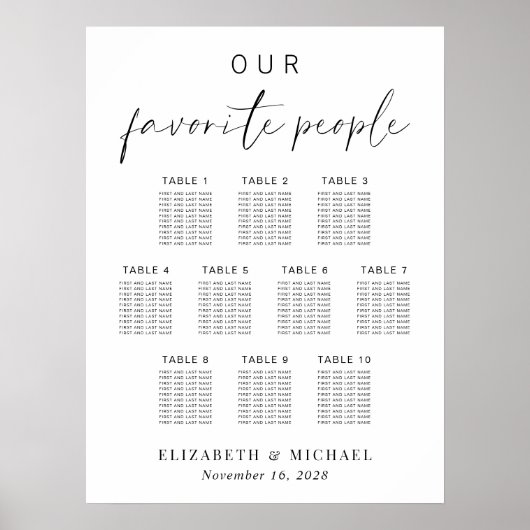 People 10お気に入りのテーブルの結婚座席表 ポスター (正面)