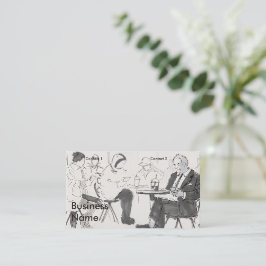 People in cafe using cell phones drawing 名刺 (スタンド正面)