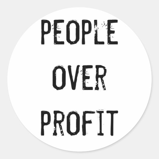 "People over profit"ステッカー ラウンドシール (正面)