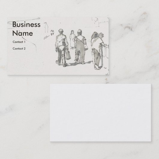 People walking along prmenade drawing 名刺 (正面/裏面)