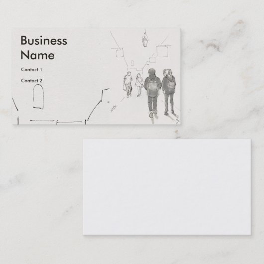 People walking through shopping arcade drawing 名刺 (正面/裏面)