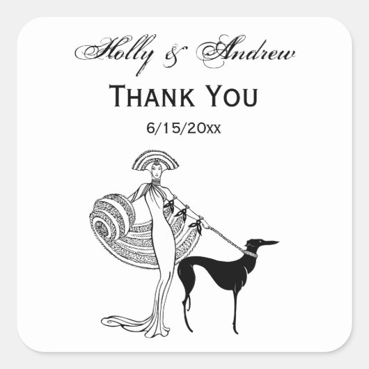 People-Woman-Dog-FilledIn-ArtDeco-Trans-BG-ADD-155 スクエアシール (正面)